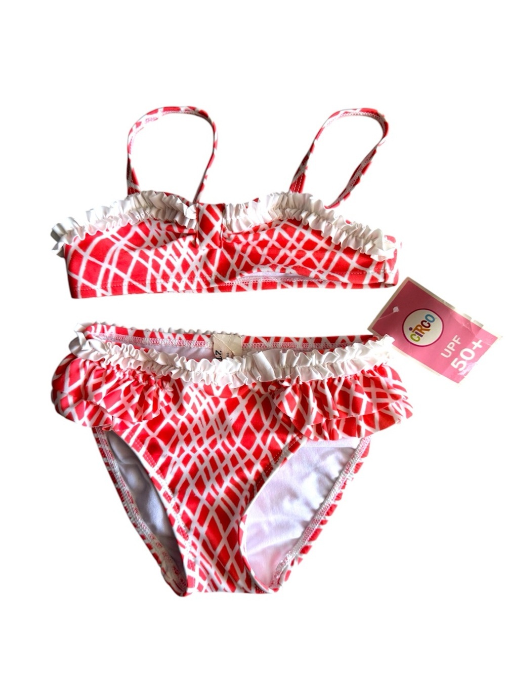 Circo Girls Two-Piece Ruffle Bikini Set - Coral/White.  
Size 2 T